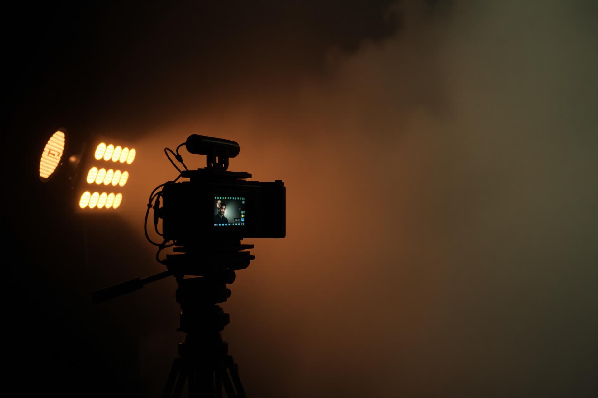 Cinematic set with fog and warm lighting